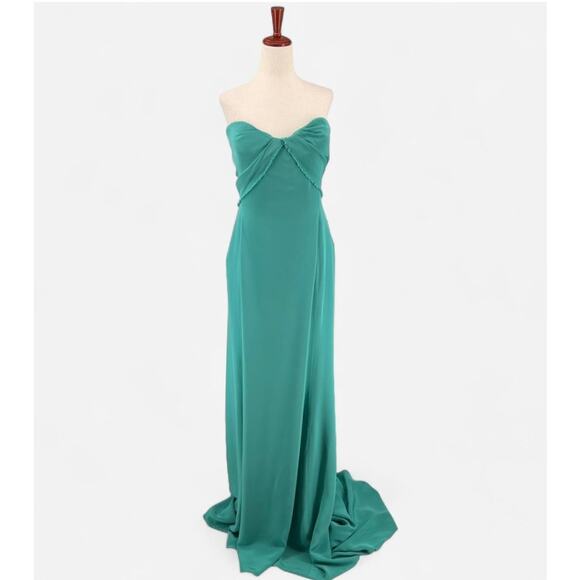 Kevan Hall Green Strapless Satin Gown Women's Size 10 - Picture 1 of 6